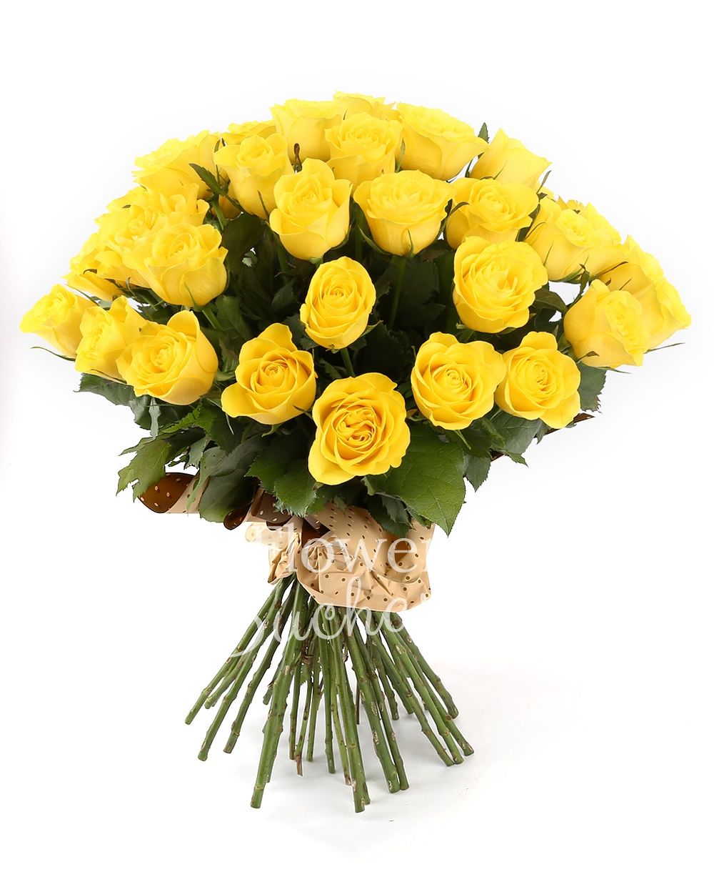 29 yellow roses, greenery