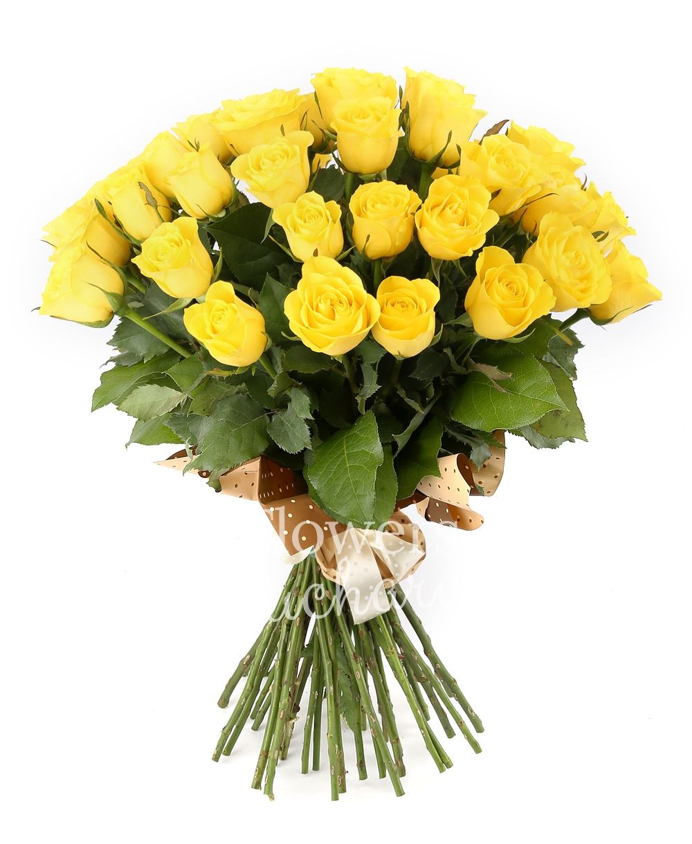 29 yellow roses, greenery