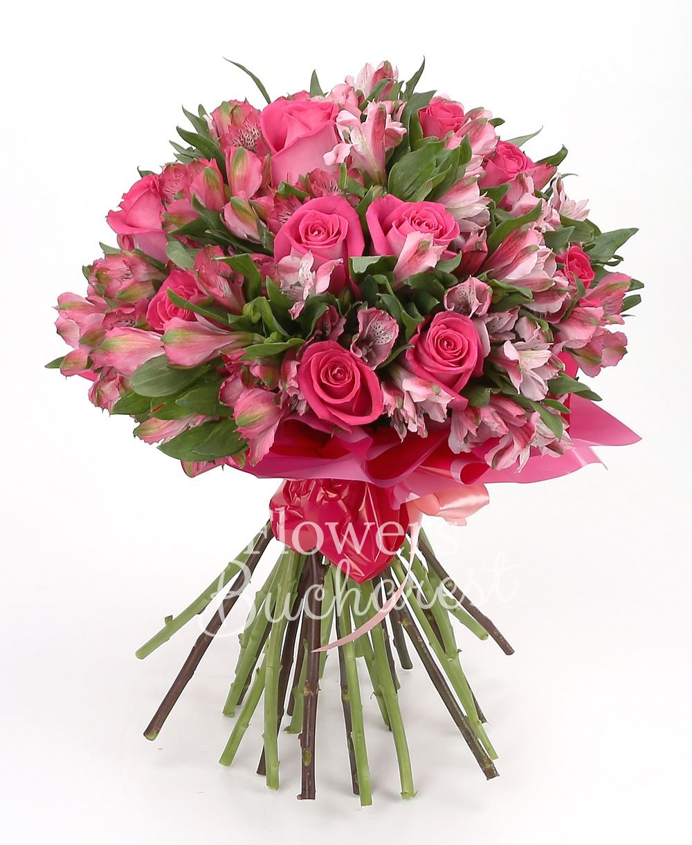 11 cyclam roses, 15 pink alstroemeria