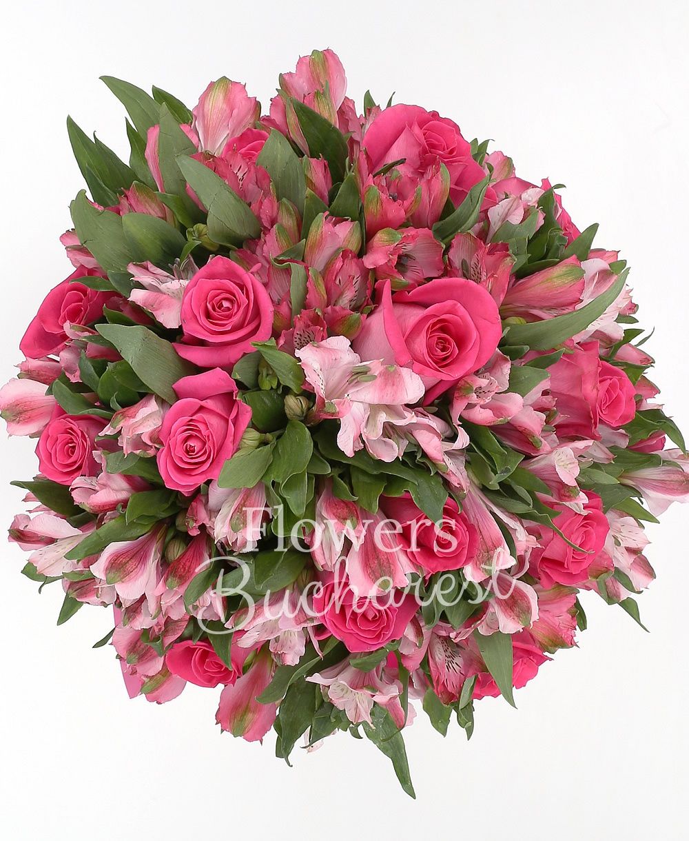 11 cyclam roses, 15 pink alstroemeria