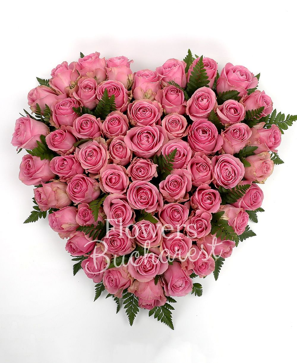 59 pink roses, greenery