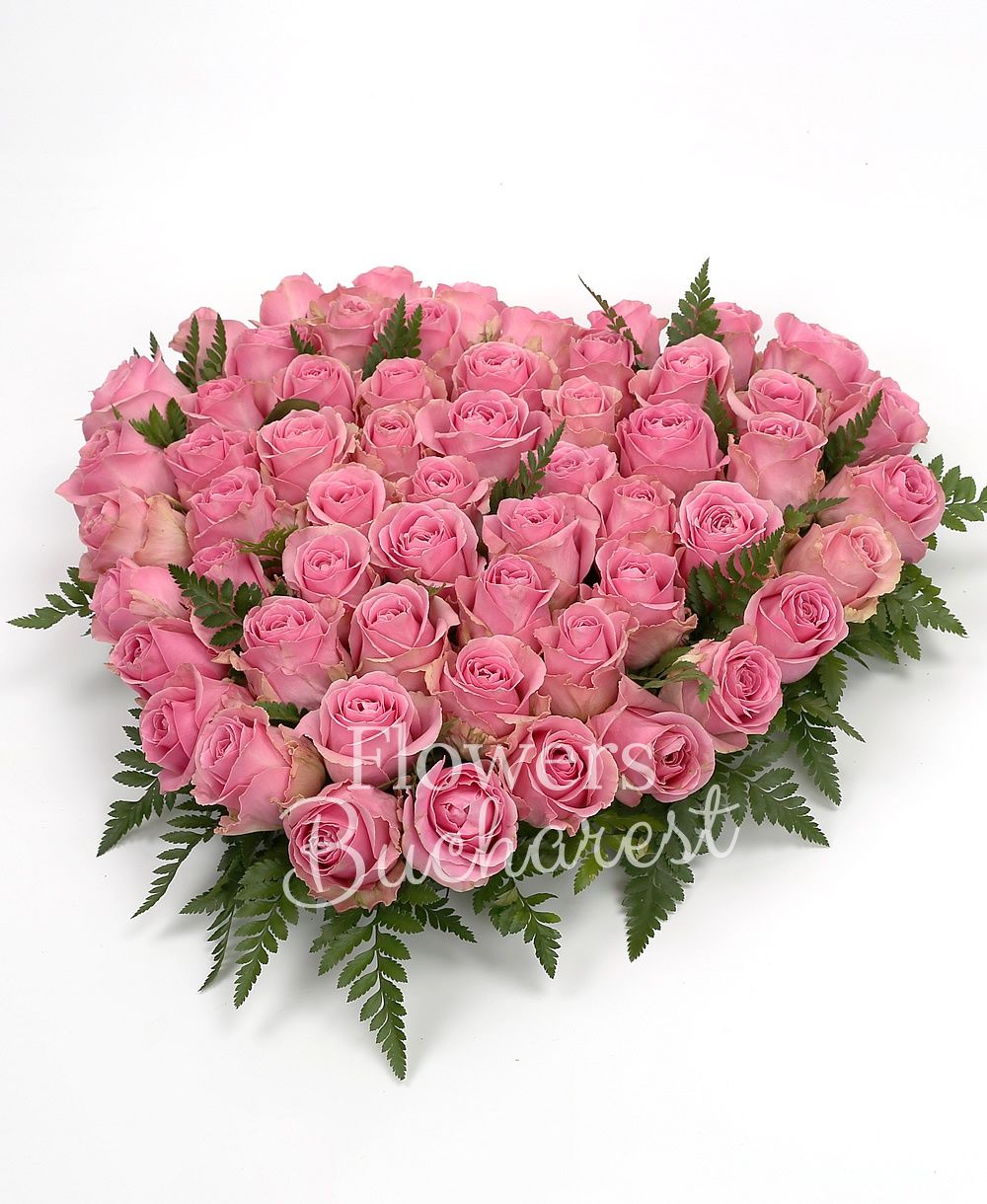 59 pink roses, greenery