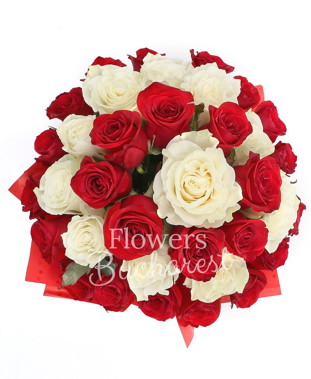 10 white roses, 25 red roses