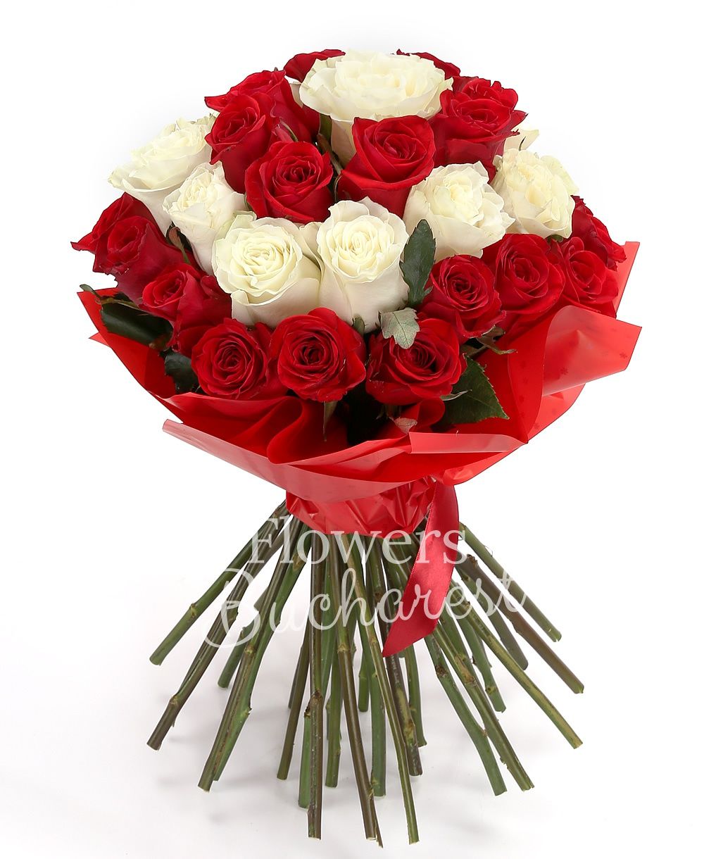 10 white roses, 25 red roses