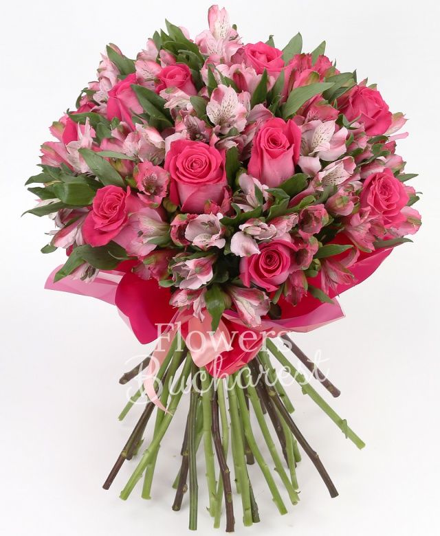 11 trandafiri cyclam, 15 alstroemeria roz