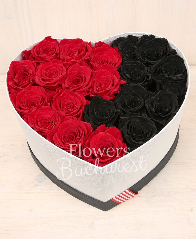 12 trandafir_criogenat_rosu, 9 trandafir_criogenat_negru, cutie_inima